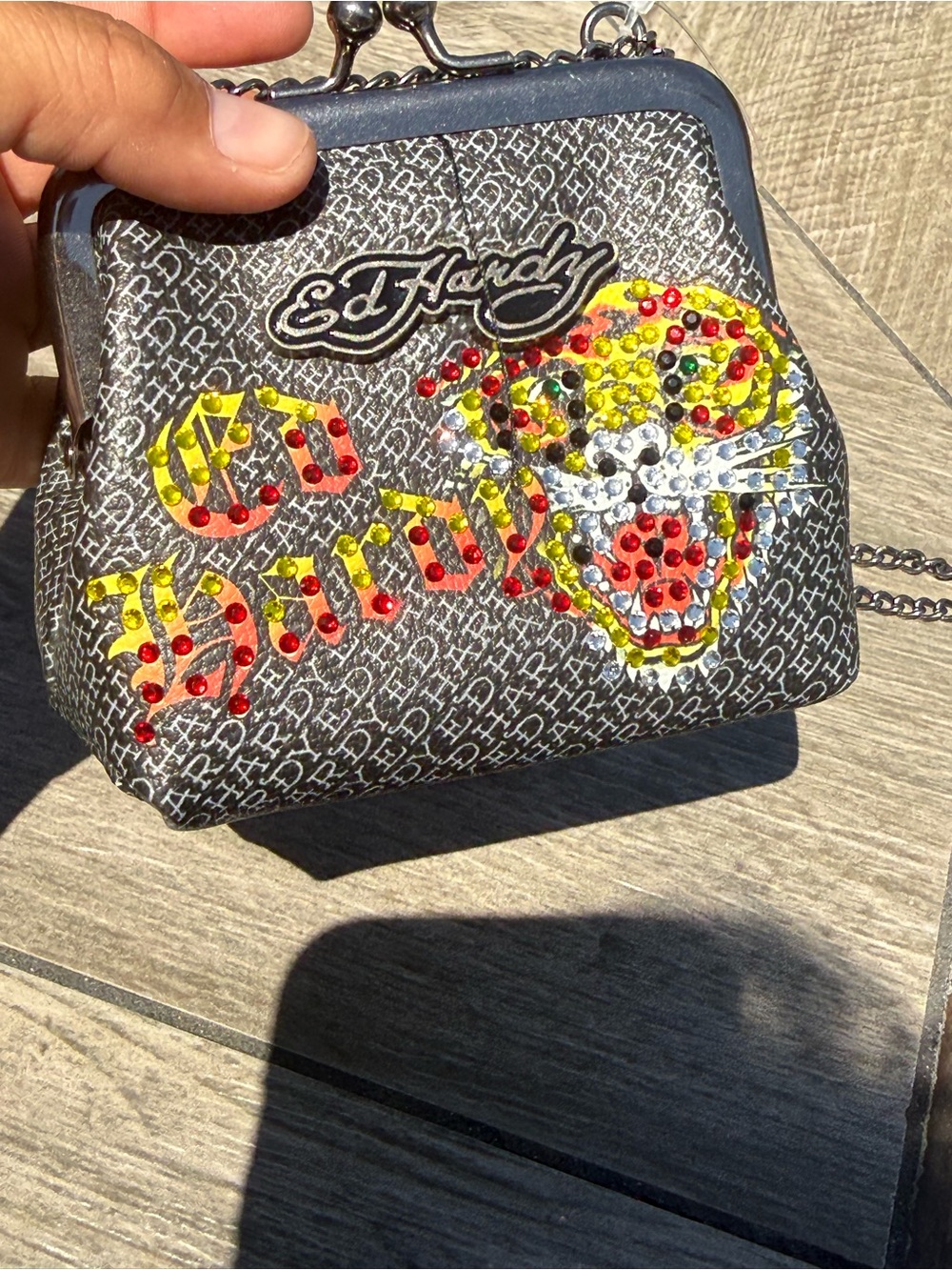 NWT Ed Hardy Y2K Micro Kiss-Lock Crossbody Mini Bag Rhinestone Tiger - Picture 7 of 7